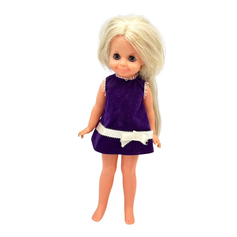 Vintage 1970 Ideal Velvet Doll Crissys Cousin Growing Hair Purple Dress 15in